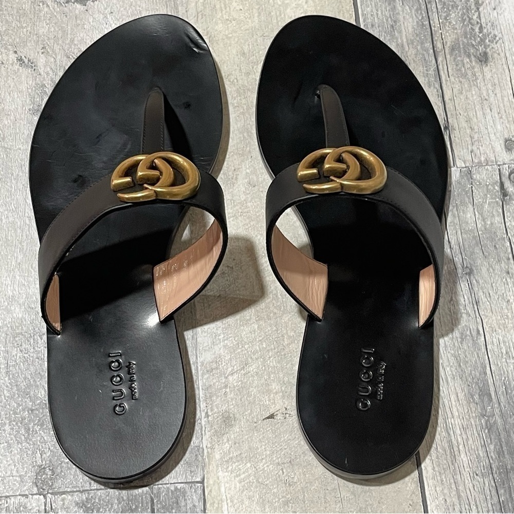 Gucci Leather thong sandal with Double G - Black - Sz - 7.5 US / 37.5 EU - Picture 9 of 12